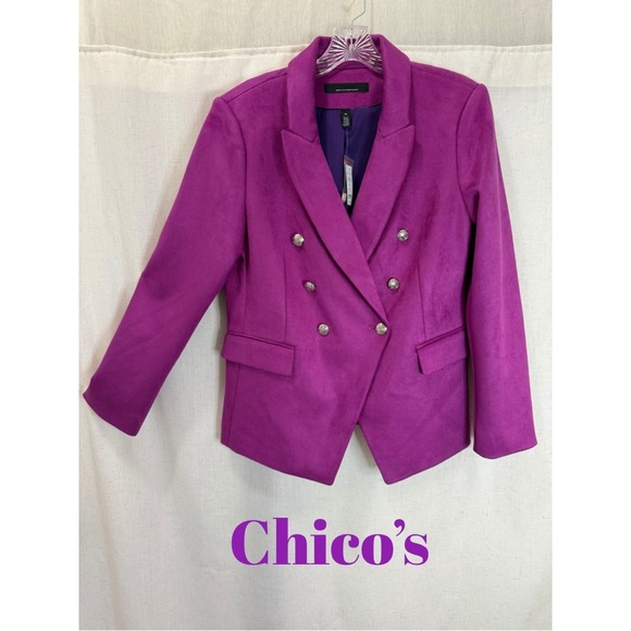 White House Black Market Jackets & Blazers - WHBM Fuchsia Velvet Studio Blazer | Double Breasted Silver Buttons | Chic w/Tag